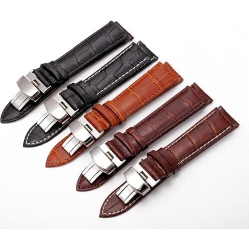 Leather Watchband 14/16/18/19/20/21/22/24mm Universal Watch Butterfly buckle Band Steel Buckle Strap Wrist Belt Bracelet
