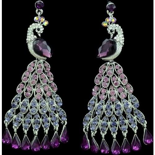 Colorful Crystal Tassel Earrings for Women Bridal Long Peacock Dangle Drop Earing 2019 Fashion Female Wedding India Jewelry Gift