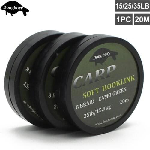 20M Camo Green Carp Fishing Line Soft Hooklinks 8 Strand Braid Carp Wire Hook Links Non Coated Fishing Line for Carp Rigs Tackle