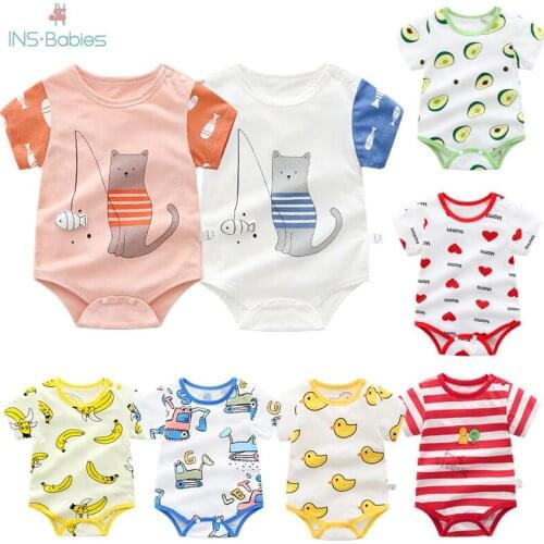 Baby Summer Climb Clothes Boys Short Sleeved Clothing Triangle Cotton Thin Bodysuit Ducks Baby Clothes Cartoon Animal Pajamas
