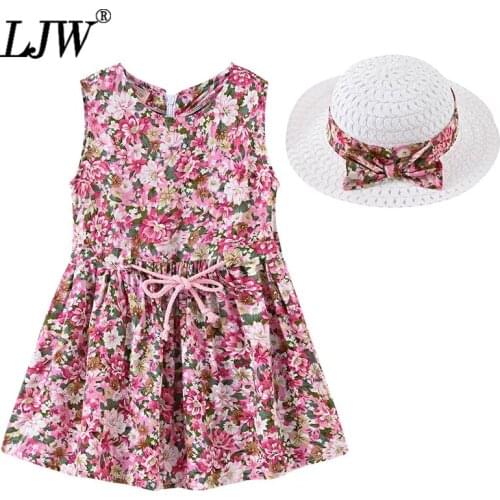 3 4 5 6 Years Baby Girls Summer Clothes Outfit Floral Dress+Hat 2Pcs Girls Baby Clothing Princess Birthday Party Dresses