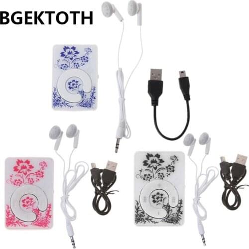 Mini Clip Floral Pattern Music MP3 Player 32GB TF Card With Mini USB Cable + Earphone 634A