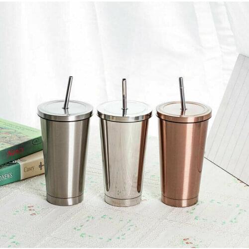 Reusable Stainless Steel Mugs Vacuum Tumbler Cup With Straw Coffee Cup 500ml