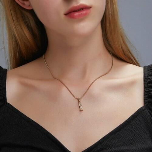 QiLuxy Fashion Cat Eye Stone Bamboo Pendant Necklaces Gold Color Zircon Pendant Choker for Women Fashion CZ Necklaces Jewelry