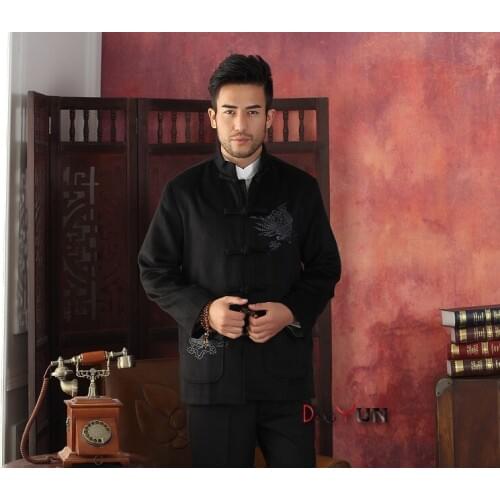 Winter Hottest Gold Men Velour Thick Overcoat Chinese Traditional Embroidery Jacket Tang Suit Size M L XL XXL XXXL