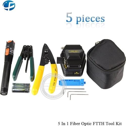 5 in 1 fiber optic tools kit include 10 MW Visual Fault Locator,SKL-6C Cleaver and CFS-2/Plier For Miller/Fixed lenght Stripper