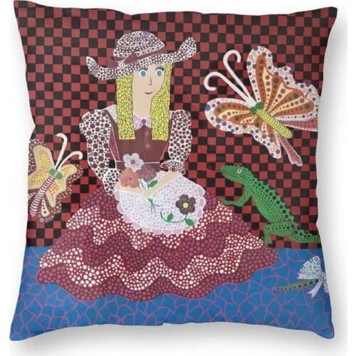 Lizard By Yayoi Kusama Cushion Cover Sofa Decoration Girl And Butterfly Painting Square Throw Pillow Case 45x45