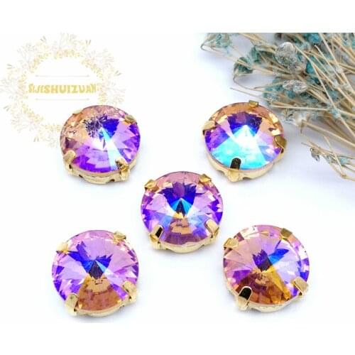 New product Satellite Water red AB Crystal Glass Sewing Rhinestones with gold Claw DIY Wedding Dresses