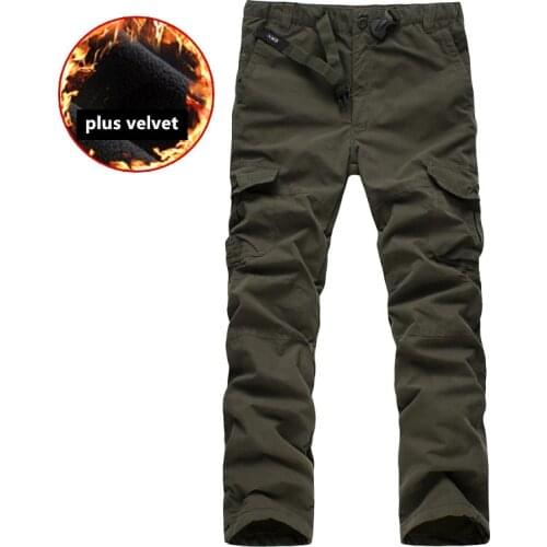 Plus size M-3XL Mens Cargo Pants Winter thicken Fleece Cargo Pants Men Casual Multi Pockets Military Tactical Trousers