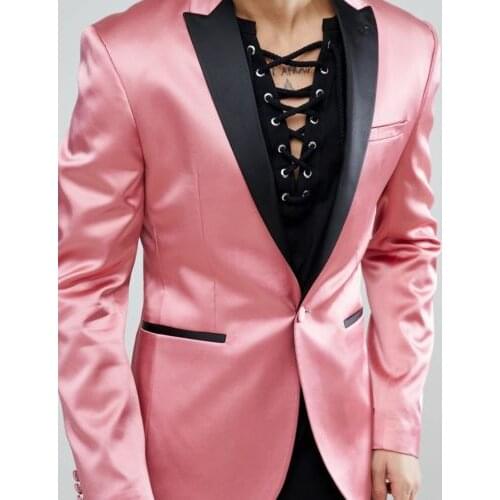 Hot pink casual fashion mens West fit body fit jacket black + color pants 2 pieces groom wedding Prom Costume Homme(Jacket+Pant