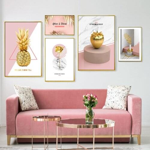 Fruit Pineapple Strawberry Yellow Plants Leaves Rose Flower Canvas Painting Wall Frameless Picture Poster Living Room Decoration