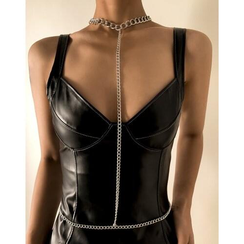 Simple Bikini Body Chain Fashion Necklace For Women Gothic Style Punk Waist Chain Choker Accessories Metal Charm Chest Chain