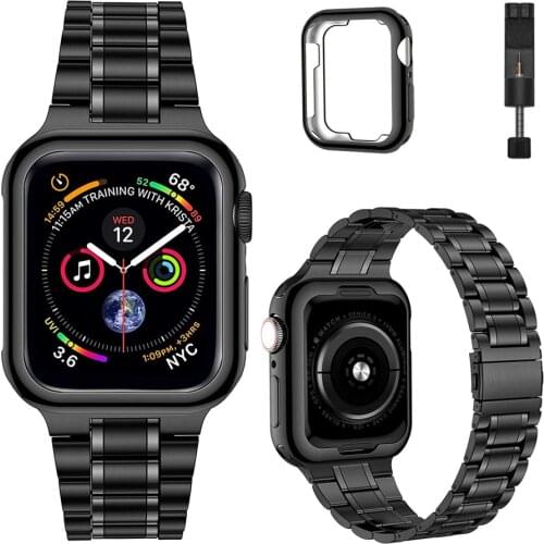 Watchband for Apple Watch Band 38mm 40mm 42mm 44mm Stainless Steel Wristbands Strap for iWatch SE Series 6/5/4/3/2/1 TPU Case