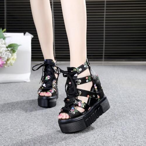 2019 Summer Ladies PU Platform Sandals 12CM Women Sandals Wedges Thick Bottom Casual Women Sneakers Comfortable White Sandals