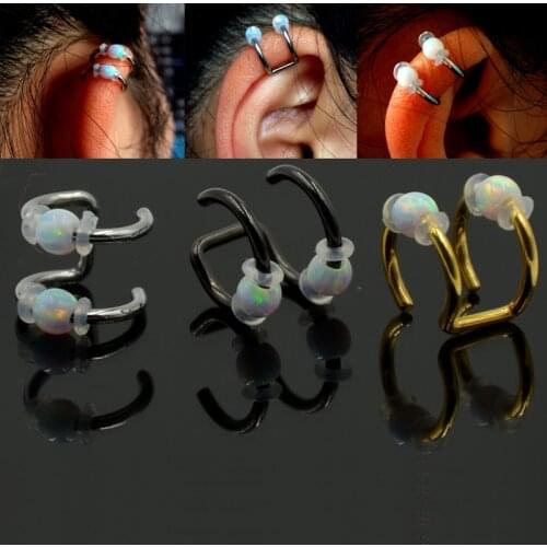 1Pc Surgical Steel Fashion Faux Piercing Illusion Fake Ear Cuff Earring with Fire Snow White Opal