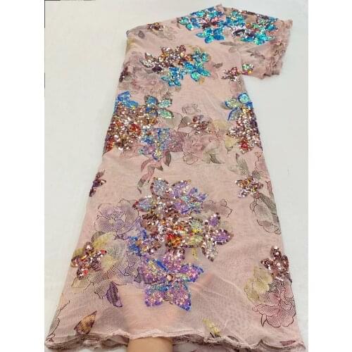 Nigerian Mesh Net Lace Fabric African Sequins Lace Fabric High Quality French Mesh Tulle Lace Fabric with Sequins JJN724