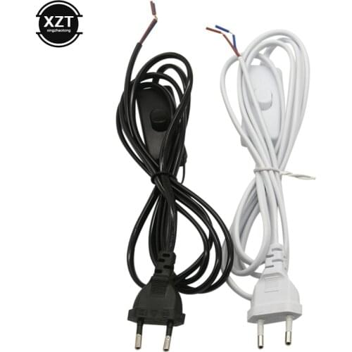 AC Power Cord 1.8m on-off Switch Plug Wire Two-pin EU Plug Cable Extension Cords US Type Adapter Black White Line For LED lam