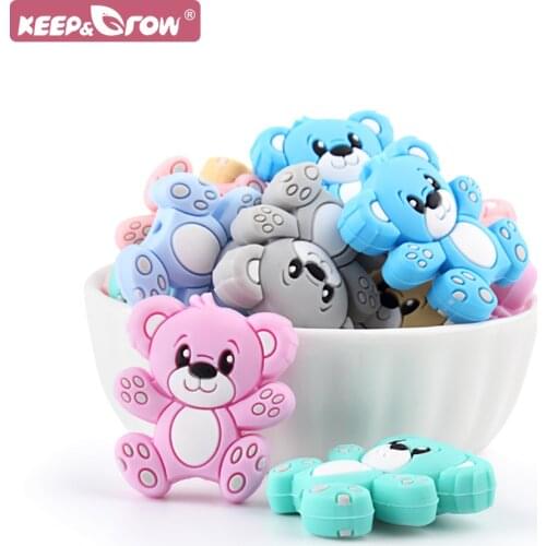 Bear Silicone Beads 10pcs Baby Newborn Teether Product Dummy Cartoon Animal DIY Pacifier Chain Baby Oral Care Teething Bead Toys