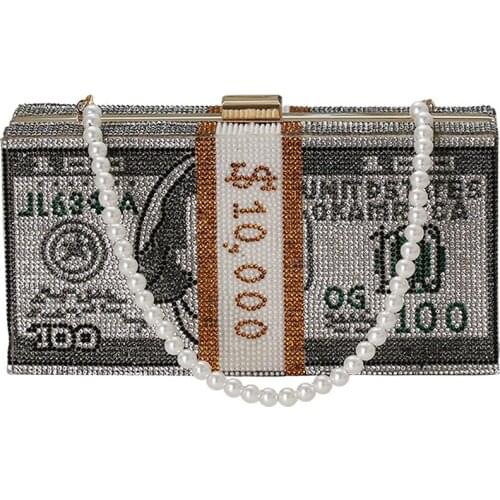 Crystal Money USD Bag 2020 Stack of Cash Crystals Women Money Evening Clutch Bags Luxury Diamond Handbags Party Purse Clutch Bag