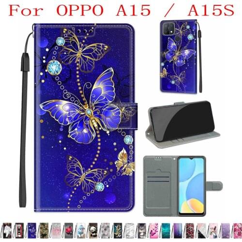 Sunjolly Case for OPPO A15 A15S Wallet Stand Flip PU Leather Phone Case Cover coque capa for OPPO A15 A15S Case Cover