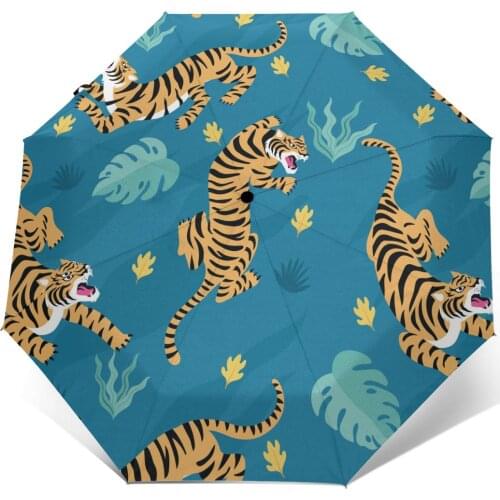 Wind Resistant Folding Automatic Umbrella Women Auto Vintage Tiger Pattern Windproof Umbrellas Rain For Men Parasol