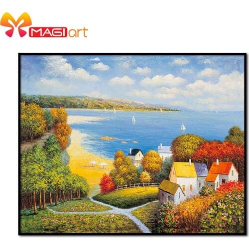 Cross stitch kits Embroidery needlework sets 11CT water soluble canvas patterns 14CT Landscape painting Seaside town-NCMS034