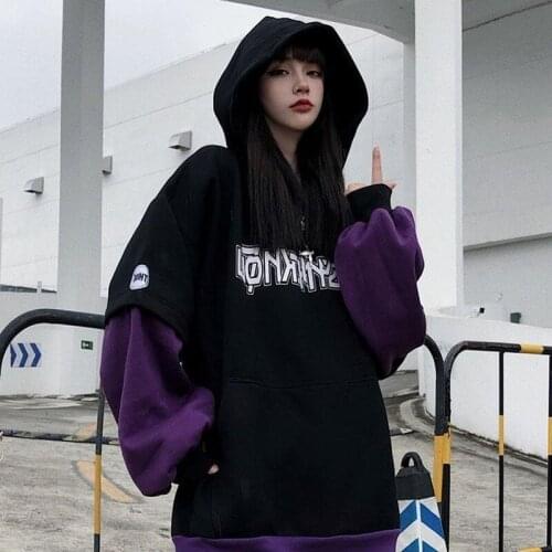 HOUZHOU Black Harajuku Sweatshirt Streetwear Women Autumn Thick Oversized Gothic Hoodie Korean Fashion Pullover Vintage Casual
