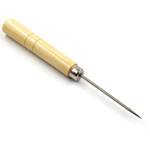 1pcs Small Wooden Handle Awl Leather Straight Awls Cylinder Shape Hole Puncher Drills DIY Leather Punching Tools