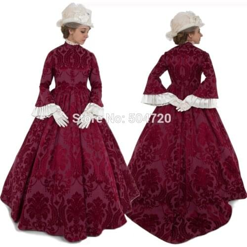19 Century Retro Taffte Victorian dresses Woman Eras Regency Civil War Revolutionary Medieval Halloween Costume dress HL-121