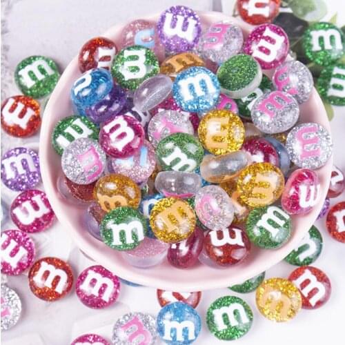 20pcs/lot Kawaii Resin Chocolate M Beans Resin Cabochons DIY Kids Hair Bow Accessories Scrapbooking Craft
