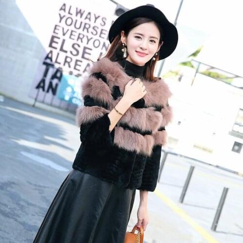 2020 Natural Rabbit Coat Female Winter Jacket Women Patchwork Real Fox Coats Short Fur Jackets Outerwear WYQ1008