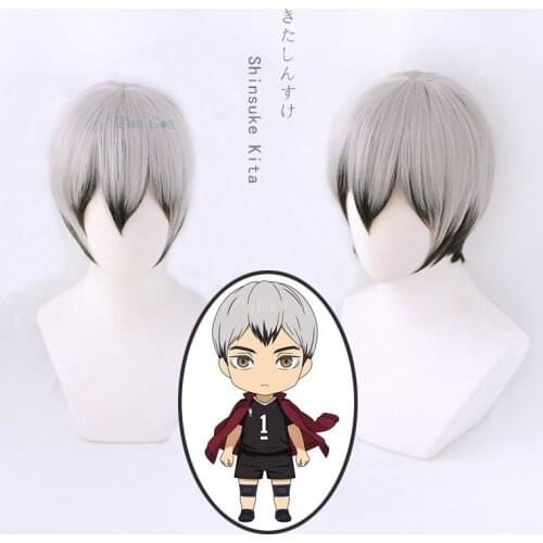 Anime Haikyuu! Shinsuke Kita Cosplay Short Gray Wig Heat-resistant Fiber Hair + Free Wig Cap Halloween Party Role Play Props