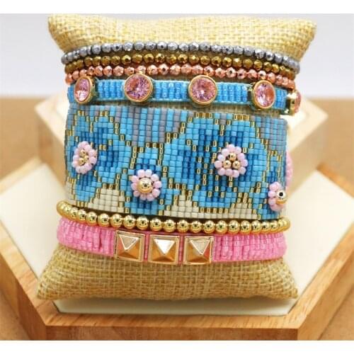 ZHONGVI 2021 Miyuki Beads Bracelets 3D Flower Pattern Jewelry Pulseras Handmade Woven Rhinestone Bracelets Jewellery Wholesale