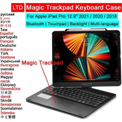 Bluetooth Keyboard Case For iPad Pro 12.9 2020 2018 Backlit Russian Arabic Hebrew Spanish French Thai Korean German Keyboard