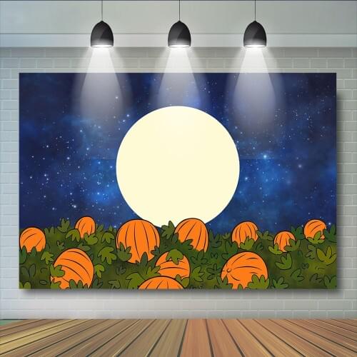 Halloween Pumpkin Themed Party Photography Backdrops Night Sky Background Quiet Big Moon Peaceful Backdrop