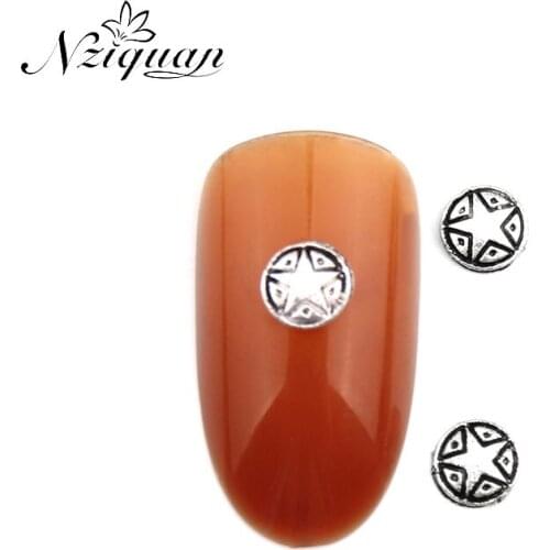 NZIQUAN 20pcs/box Geometric Ancient Silver 3D Round Metal Nail Sticker Art Deco Mosaic DIY Nail Art Decoration