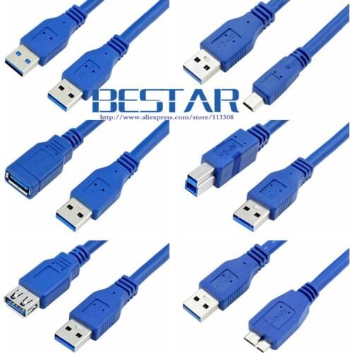 Mini USB 3.0 Micro B USB 3.0 Cable BM USB3.0 Male to Female Extension Cable 0.3m 0.6m 1m 1.5m 1.8m 3m 5m 1ft 2ft 3ft 5ft 10ft