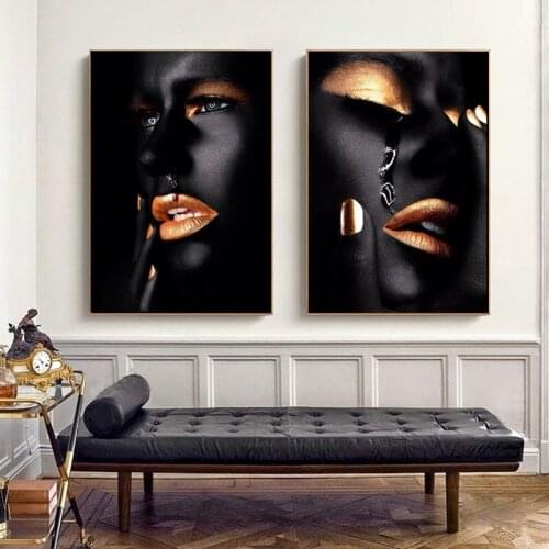 Black Gold African Sexy Woman Blood Oil Painting on Canvas Posters and Prints Scandinavian Wall Art Picture for Living Room
