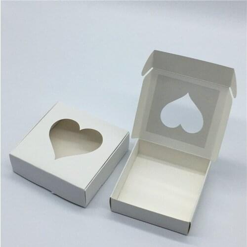 24pcs White Cardboard Jewelry Packing Box With Heart Windows Romantic Valentines day Handmade Favors Storage