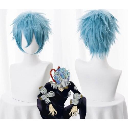 Cosplay Anime My Hero Academia Shigaraki Tomura Wigs Gray Blue Mixed Curly Short Hair Cosplay Wig Caps Anime Accessories Unisex