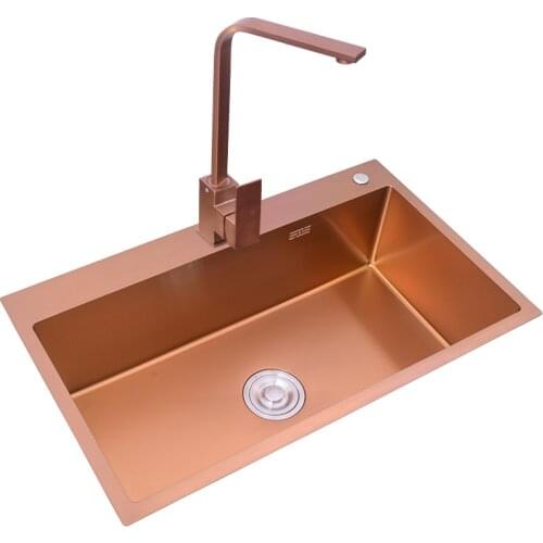 Kitchen 304 Stainless Steel Sink Nano Handmade Large Single Trough Platform Step Down Medium Basin Rose Gold Wash Basin Sink