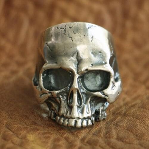 LINSION 925 Sterling Silver Handmade Skull Ring Mens Biker Punk Ring TA98 US Size 7~15