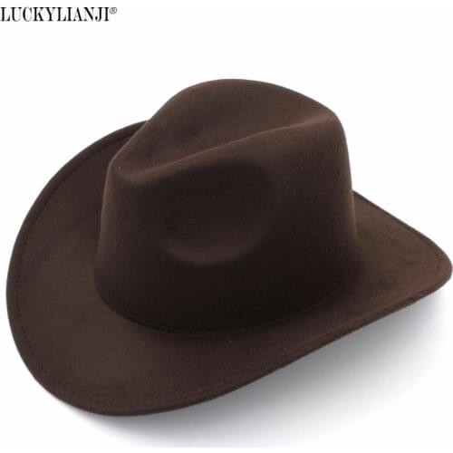 LUCKYLIANJI Retro Kids Trilby Wool Felt Fedora Country Boy Cowboy Cowgirl Hat Western Bull Jazz Sun Chapeau Caps For Children