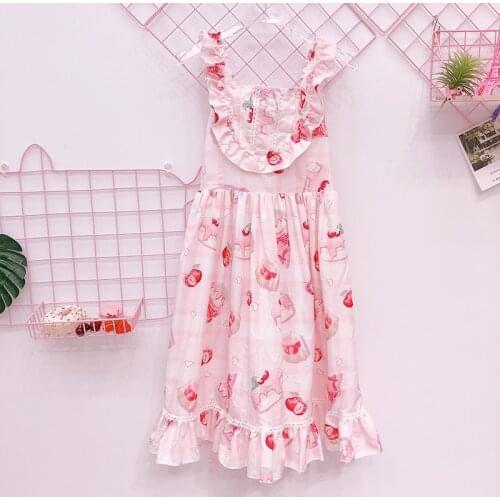 Kawaii Lolita dress JSK Sweet Japanese soft sister dress a cute pink girl heart cherry print lolita dress