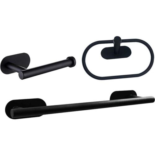3pcs Matte Black Bathroom Hardware Accessory Set, Toilet Paper Holder,Wall Mounted,Towel Ring, Adjustable Towel Bar