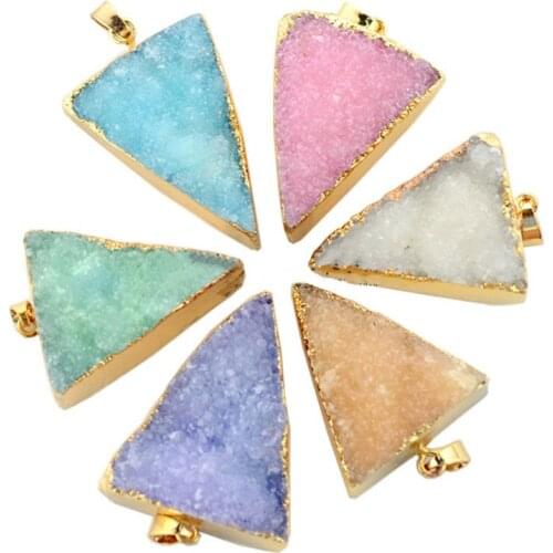 Irregular Amethys Natural Crystal Pendant Crystal Druzy Pendant Gems triangle Natural Stone Pendant For Jewelry Making 25*32mm