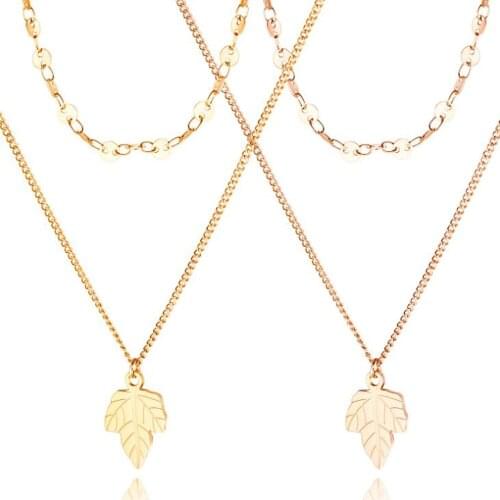 Stainless Steel Gold Leaf Chain Link Women Minimalism Multichamber Necklace Jewelry Simple Design Maple Leaves Necklaces For Him