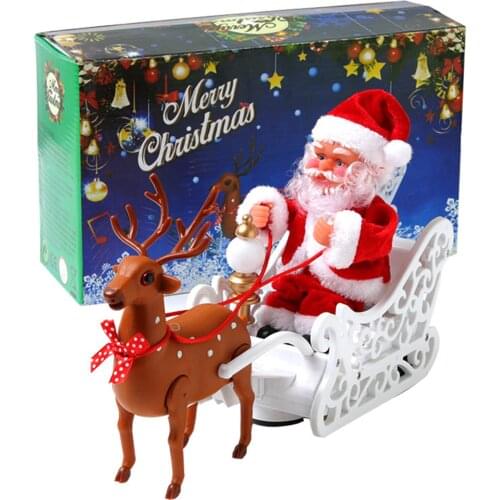 Newest Arrival Christmas Santa Claus Deer Ornament Led Lighting Electric Toy with Music for Home Office