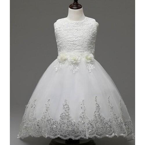 New 2017,Girl Party Wedding Dresses,Kids Ruffles Lace Clothes,Bow Floral Princess dress, For 4-12 Years,Girls Sequins Vestido