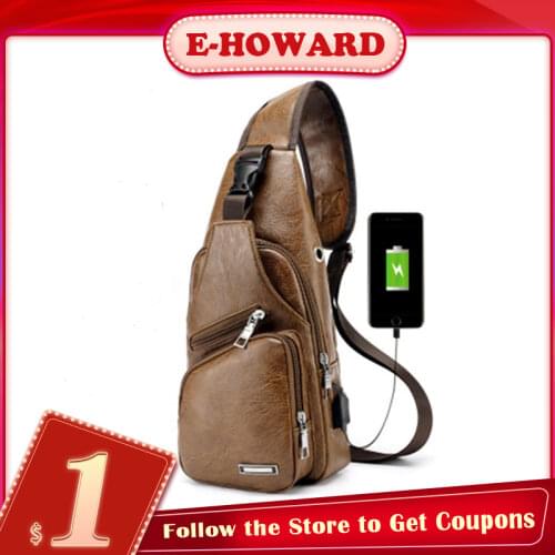 2021 New Crossbody Chest Bags Men USB Charging Headphone Plug Waist Bags PU Leather and Canvas Shoulder Bag Boy Diagonal Package